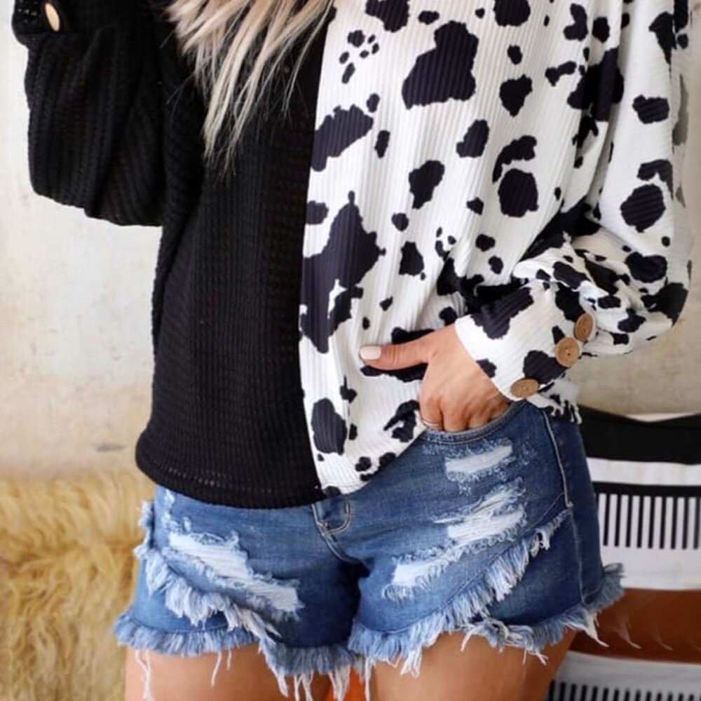 Cow Patchwork Waffle Knit - image 2